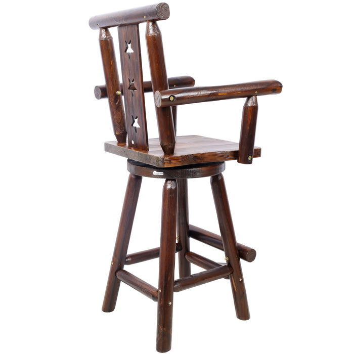 Rustic Tall Bistro Chair Decorative Star Backrest And Footrest, Fir Wood, 4 Foot - Brown