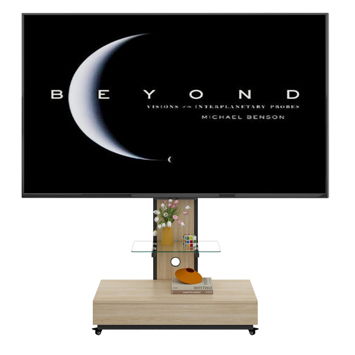 Mobile TV Cart With Push Pull Drawer, Lockable Wheels