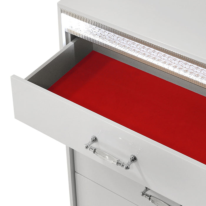 Glam - 5 Drawer Chest & LED Lighting - White