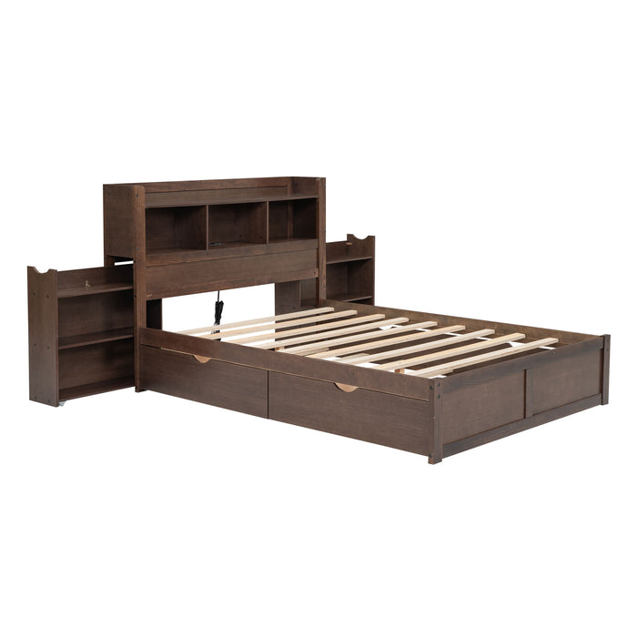 Storage Platform Bed With Pull Out Shelves, Trundle, And 2 Drawers