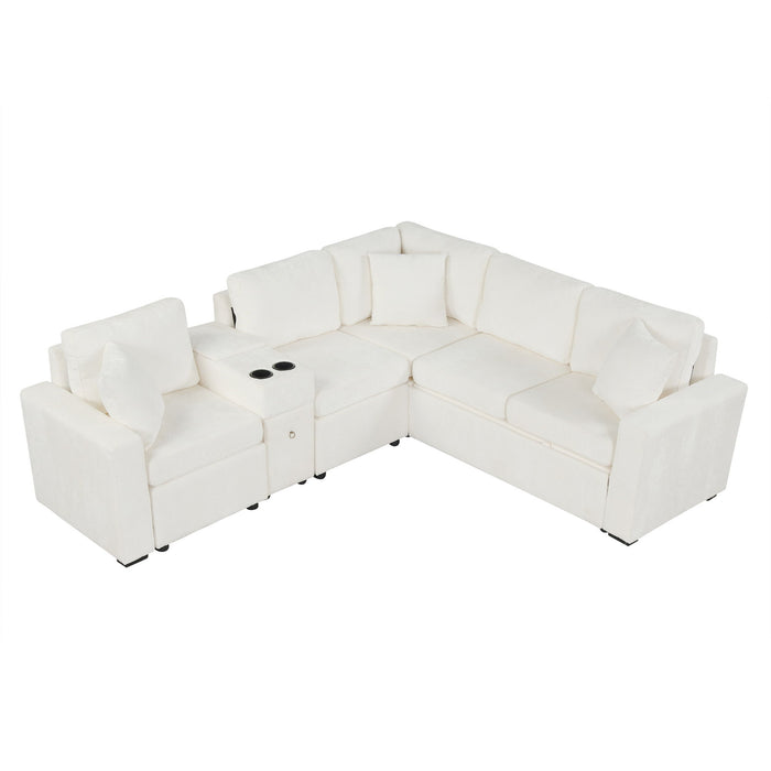 Modular L-Shaped Sectional Sofa Bed With Pull-Out Sleeper, Cup Holders, And Storage