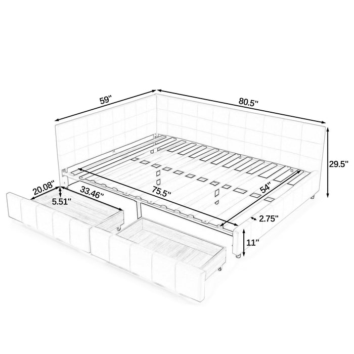 Storage Elegant Upholstered Tufted Bed Frame With Backrest And Armrests