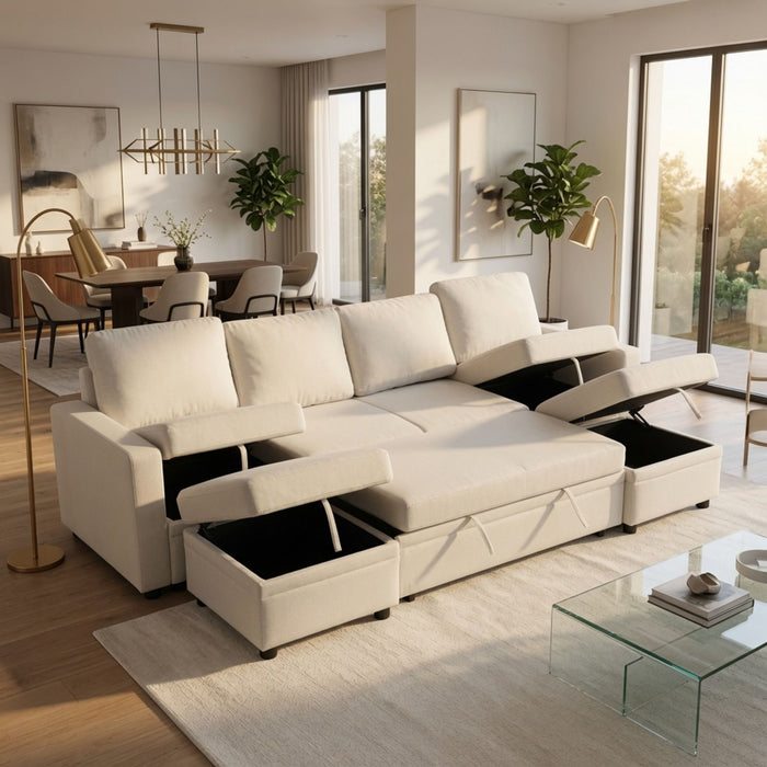 Extra Wide U - Shape Convertible Sleeper Sofa Bed With Dual Storage Ottoman