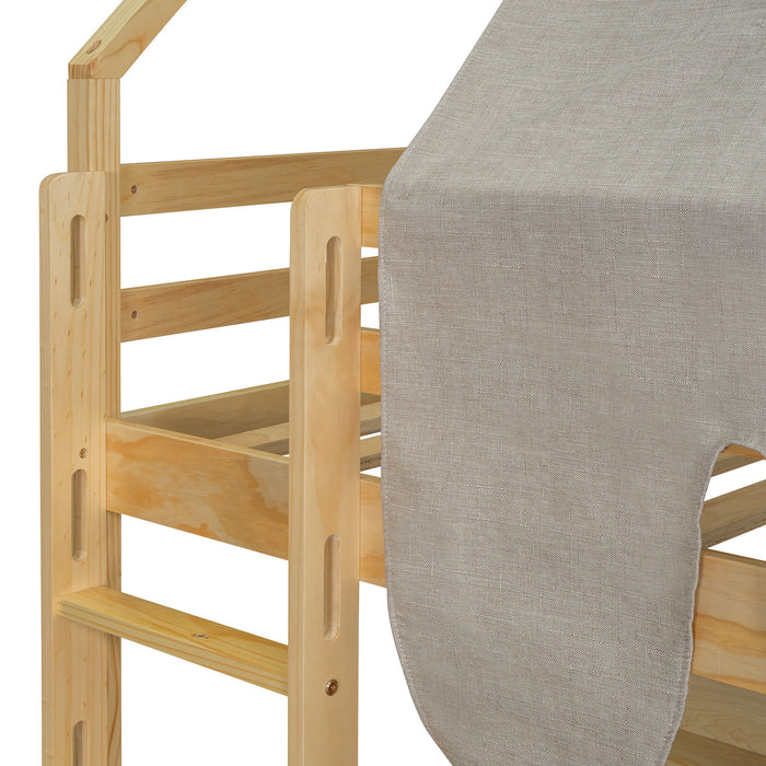 Loft Bed With House Shaped Frame And Tent