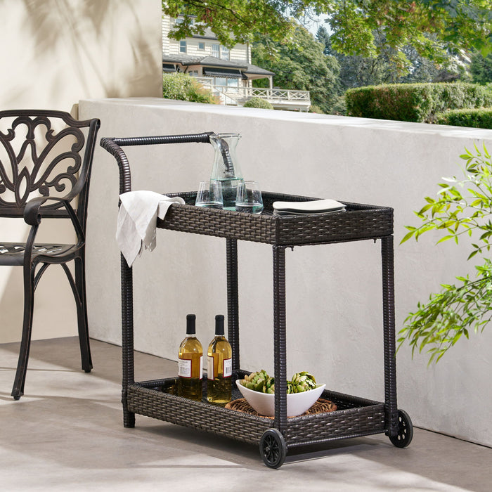 Resin Wicker Bar Cart With Metal Frame - Brown