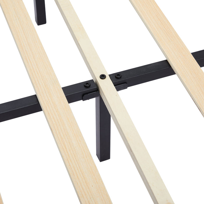 Upholstered Elegant Flowers Headboard With LED Light Strip, Platform Bed With Slats Support