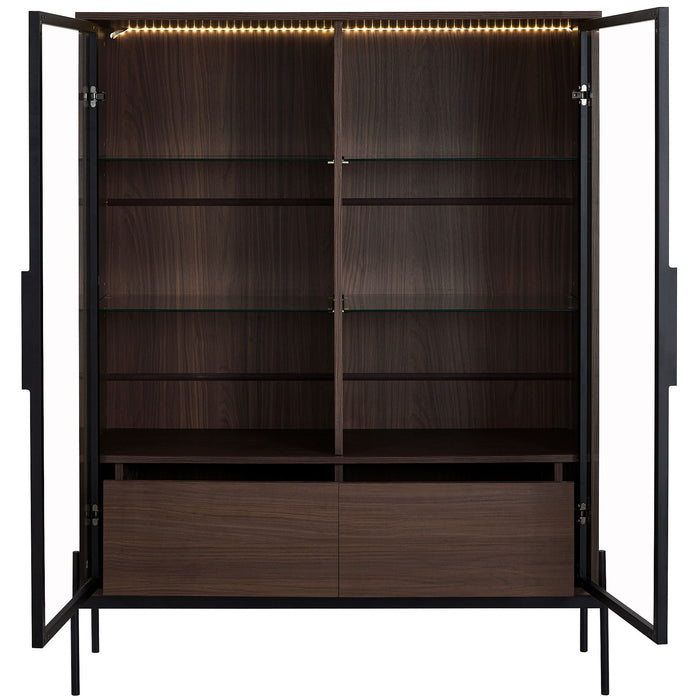 Modern Minimalist Style LED Curio Cabinet With Tempered Glass Door, Metal Legs