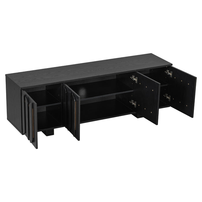 Farmhouse TV Stand, Storage Media Console With Adjustable Shelves & 3 Cable Holes