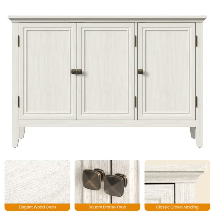 3 Door Buffet Cabinet With Adjustable Shelves - Matte White / Grayish