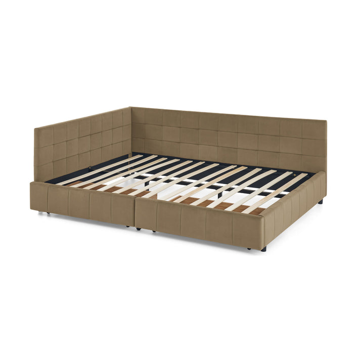 Storage Upholstered Tufted Bed Frame With Backrest And Armrests