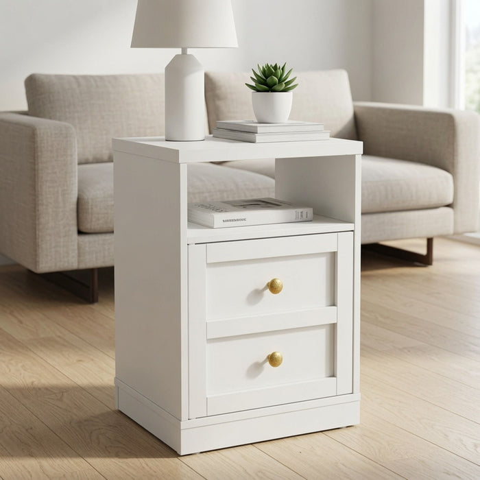 Nightstand With Door & Shelf, 2 Drawer Side Table