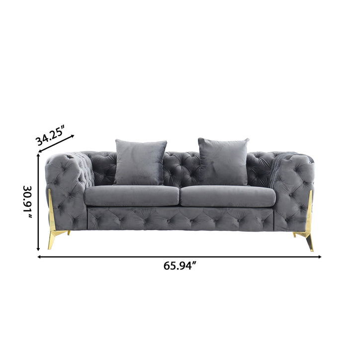 Loveseat With Diamond Button Tufting, Matching Throw Pillows