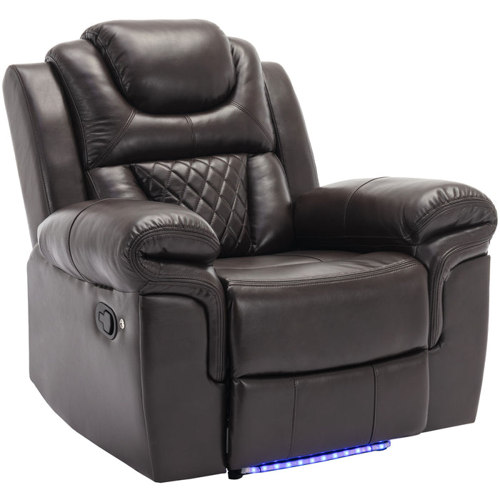 3 Pieces Recliner Sofa Sets Home Theater Seating Manual Recliner Chair & Center Console And LED Light Strip For Living Room - Brown