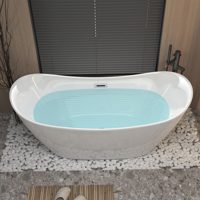 Freestanding Tub With Overflow And Pop Up Drain, Ergonomic Design