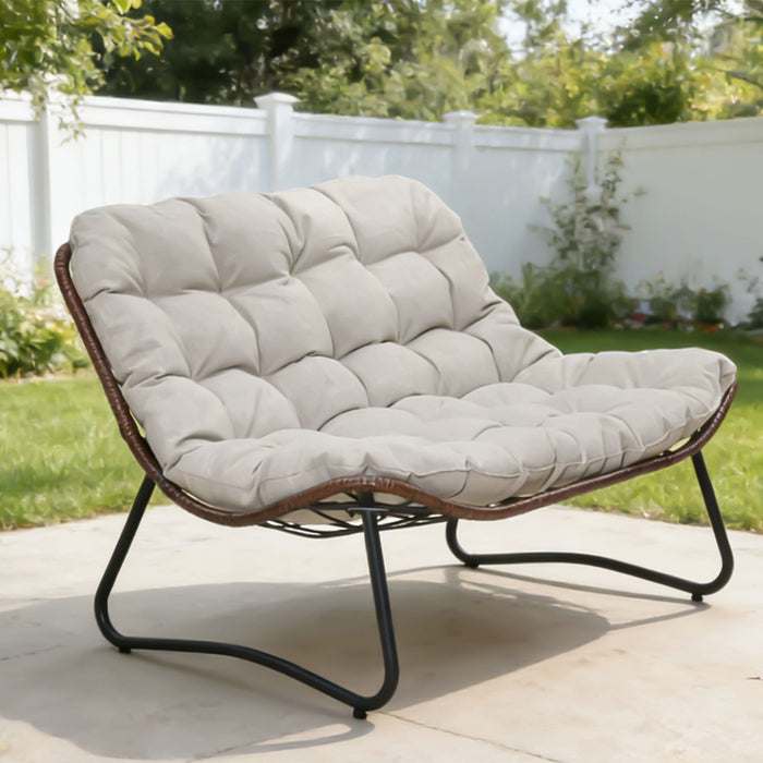 Patio Loveseat Sofa With Extra Thick Tufted Cushion - Brown