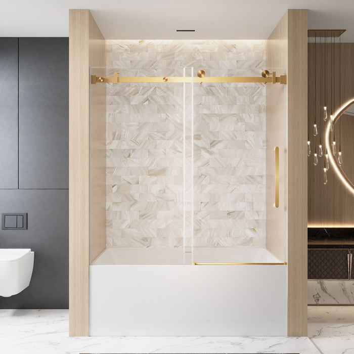 Frameless Single Sliding Shower Door With Handle And Square Tube Track
