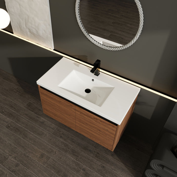 Bathroom Vanity Set With Resin Countertop Sink And 2 Doors, Engineered Wood