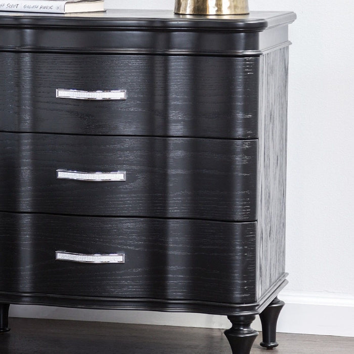 Nightstand, 3 Drawer Bedside Table - Black