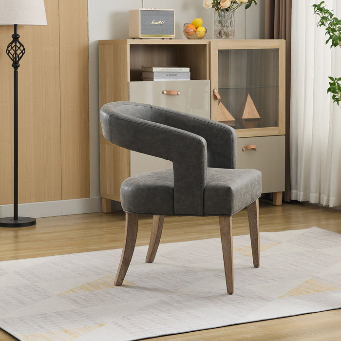 Wide Modern Barrel Open Back Upholstered Accent Chair With Weathered Solid Wood Legs