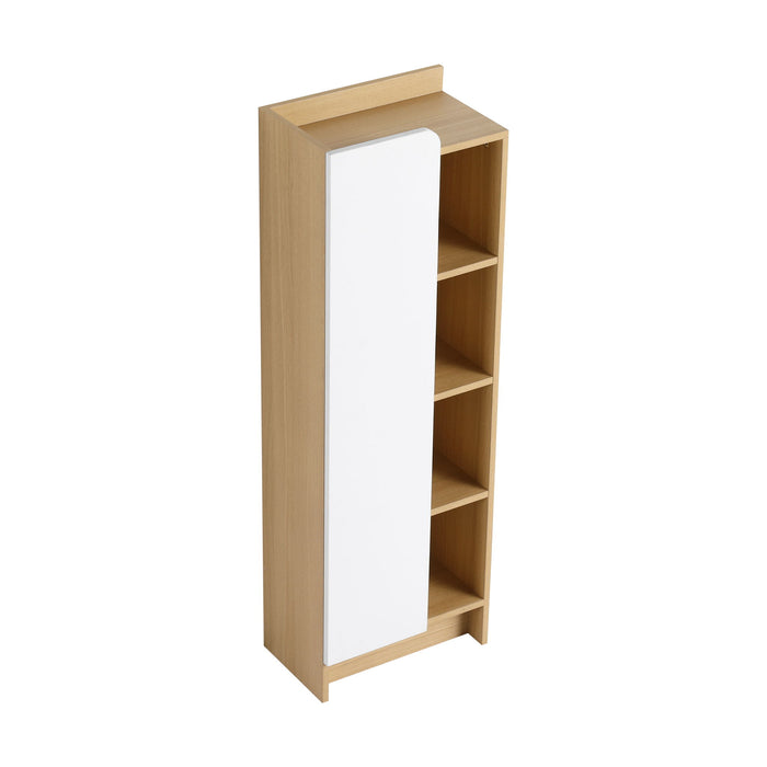 Tall Freestanding Bathroom Side Cabinet With Single Door & 4 Tier Open Shelves - Black / Light Oak / White