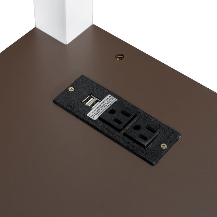 Queen Size Loft Bed With Desk, Open Shelf, Storage Box And USB Charging Station - White