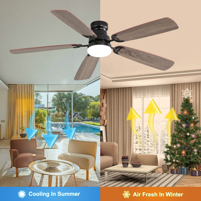 52" Ceiling Fan With LED Light, 6 Speed DC Motor, Remote Control - Matte Black