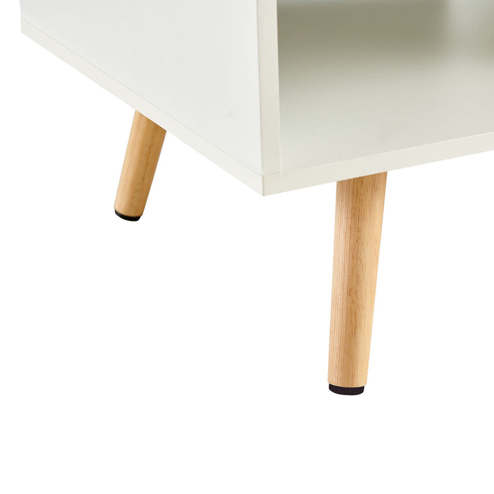 Modern Rectangle Coffee Table With Legs, Sliding Drawer For Storage - White