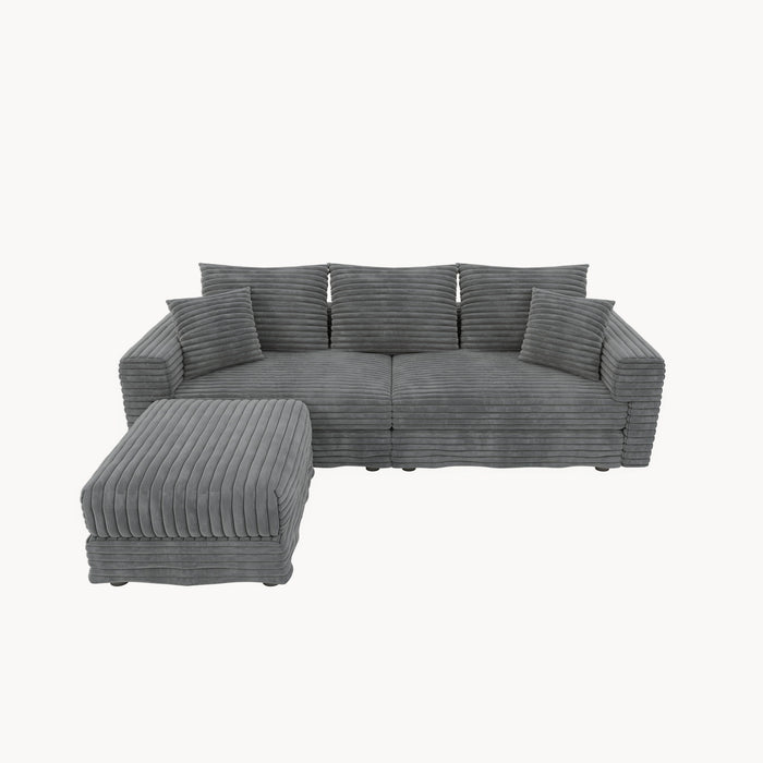 Convertible Deep Seat Sofa With Soft Pillows And Ottomans