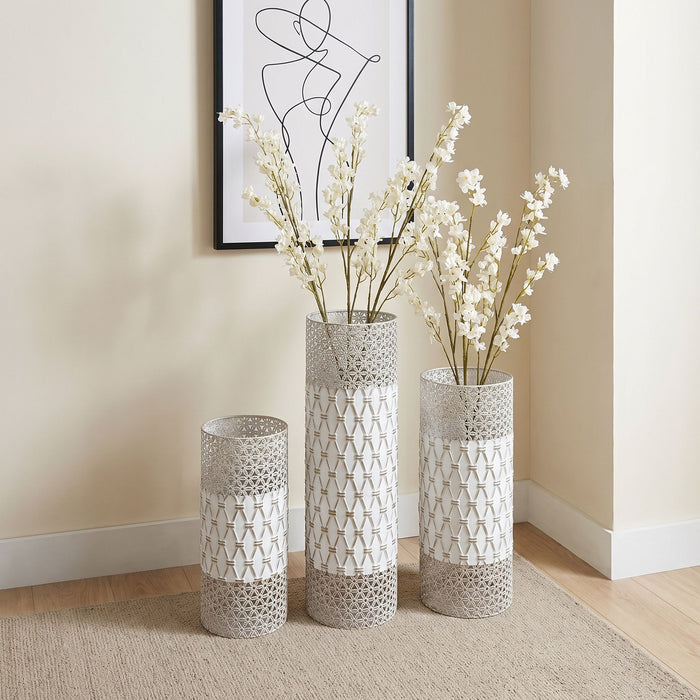 Tall Floor Vase Decorative Vase, Home Accent Decor (Set of 3) - White / Gold
