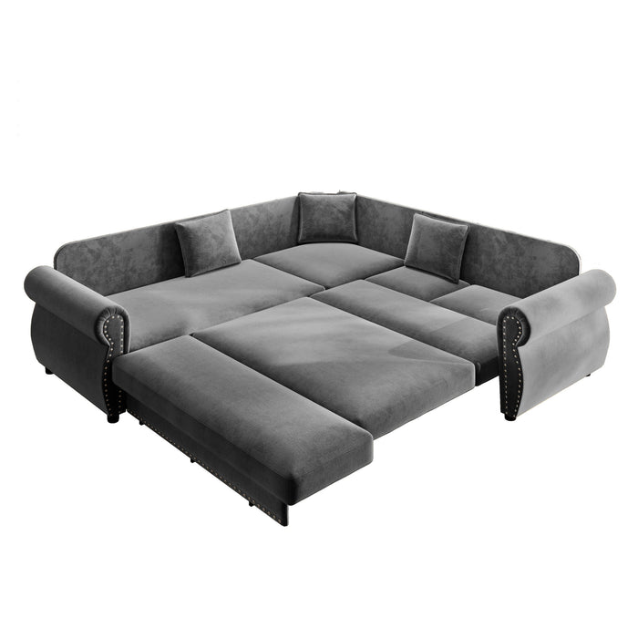 L-Shaped Sofa Couch With Pull-Out Bed