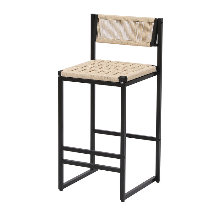 Style B, Woven Bar Stools With Backrest, Paper Rope Weave Dining Chairs For Kitchen Island - Creamy White