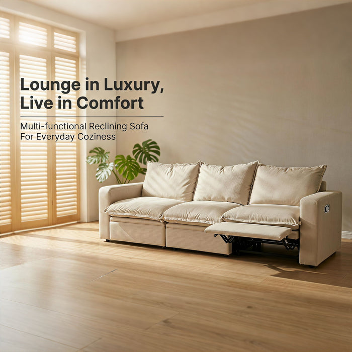 Plush Pillow Top Reclining Sofa, 3 Seat - Cream Beige