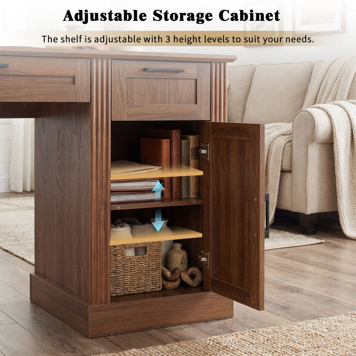 Office Desk With Storage Cabinet, Charging Station, Monitor Stand & Pegboard