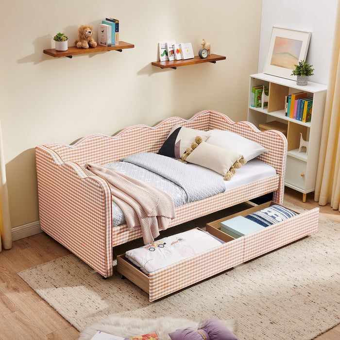Gingham Daybed With USB Charging Port, Wave-Shaped Design