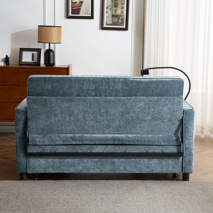 Pull-Out Sleeper Sofa With Reversible Backrest Cushion, Side Pockets, 2 USB Ports And A Phone Holder For Living Room
