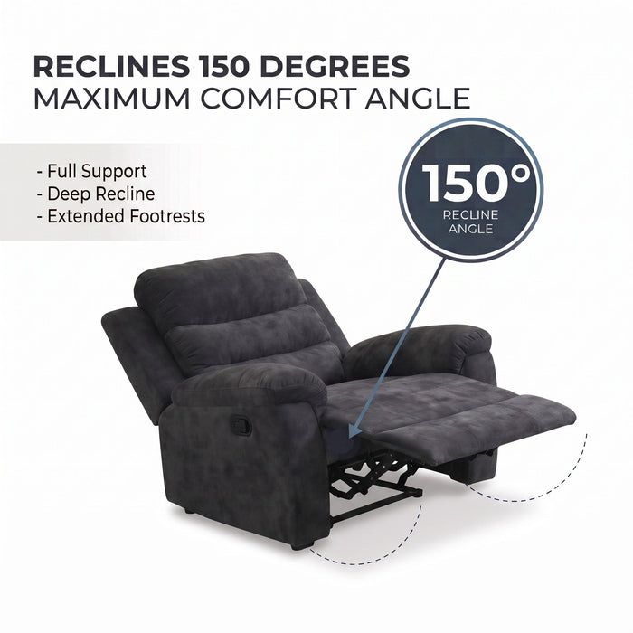 Manual Recliner Chair With 150° Recline, For Living Room - Dark Gray