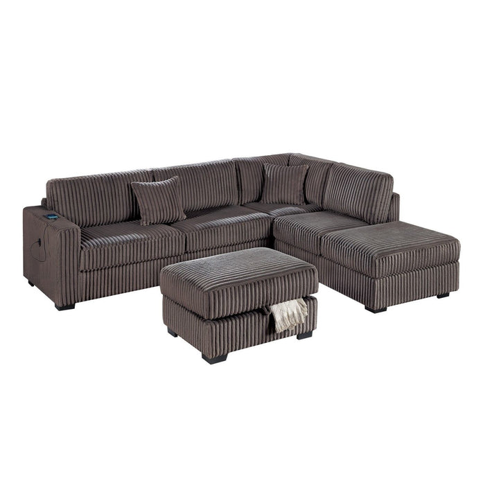 3 Piece Sectional Sofa With Reversible Chaise And USB Storage Ottoman