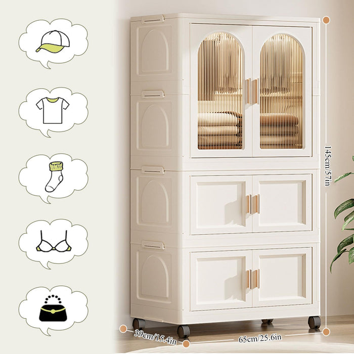 Folding Wardrobe Cabinet With Magnetic Doors, Wheels And Hangers