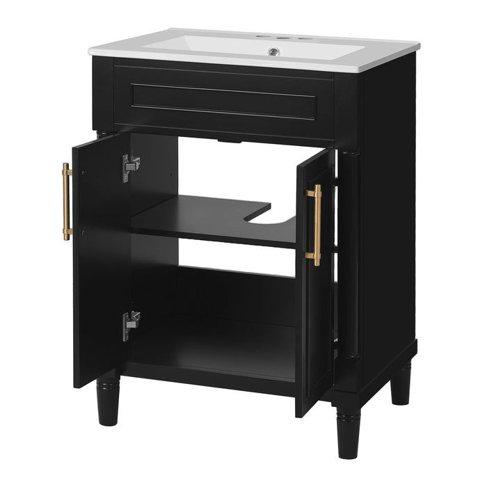 Bathroom Vanity With Integrated Sink, 2 Door Cabinet - Black