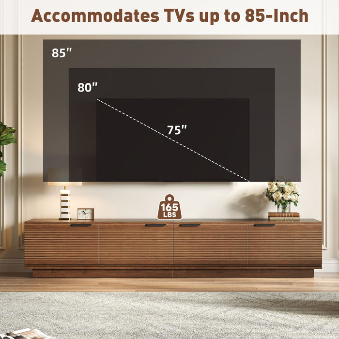 TV Stand, Entertainment Center With Fluted Door & Cable Management, Soft Closing Hinges - Walnut
