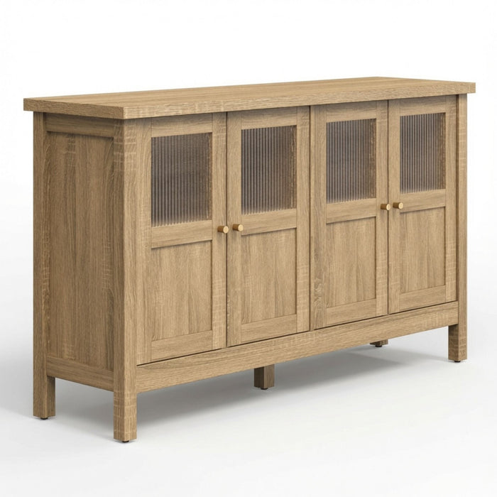 Buffet Cabinet With 4 Doors, Adjustable Shelves Handles - Natural