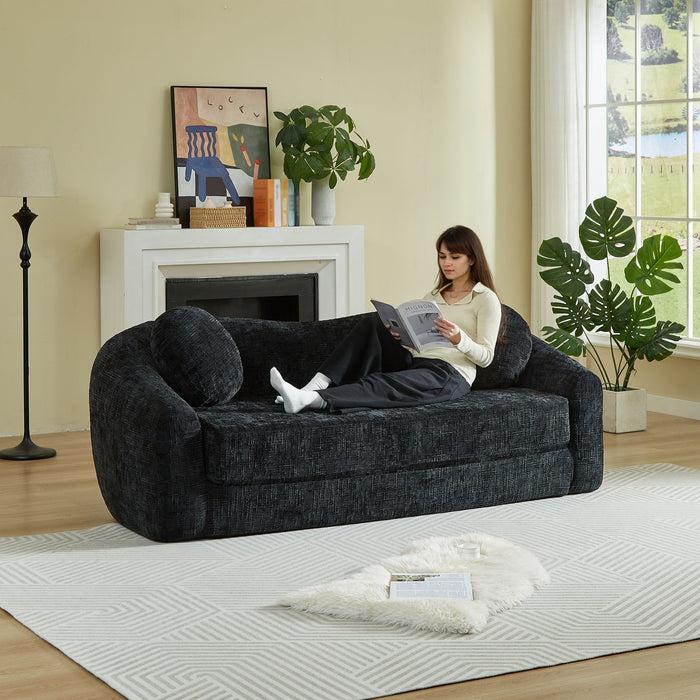 Curved Convertible Sofa, 2 In 1 Frameless Folding Sofa Bed With Pull Out Base And Deep Seat