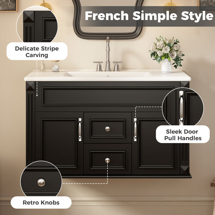 French Simple Style Wall Mounted Bathroom Cabinet With Sink