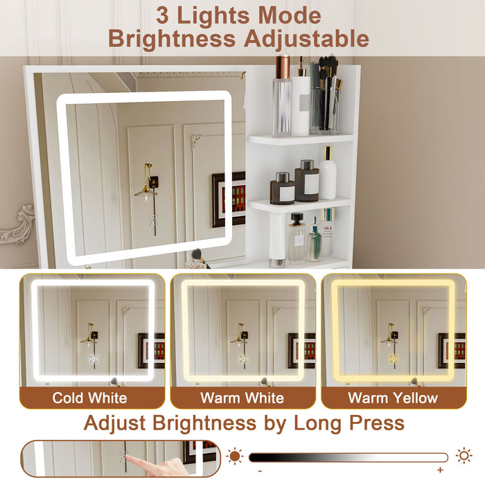 Vanity Desk With Mirror, 3 Color Lighting And Stool