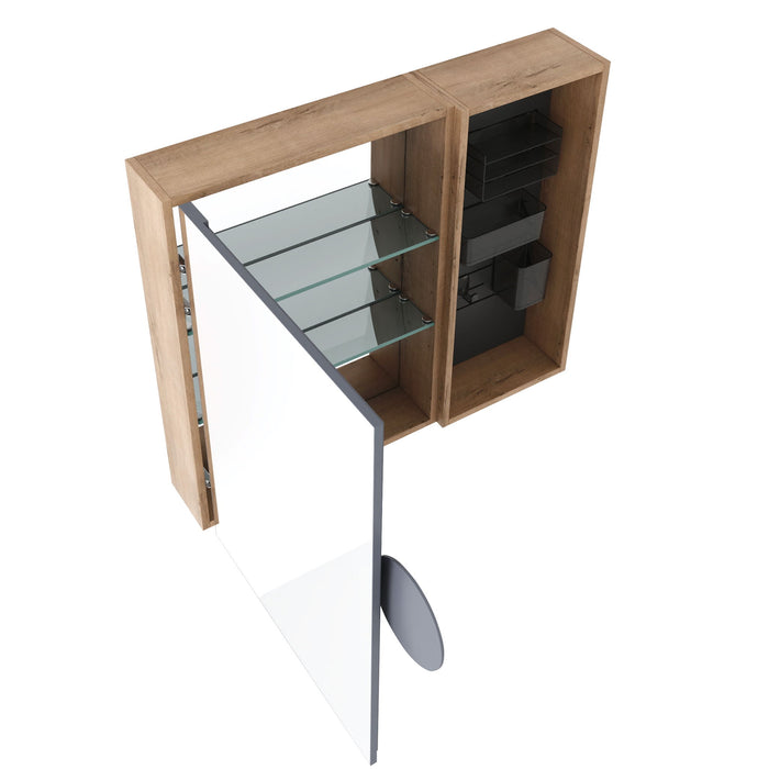 Wall Mounted Bathroom Mirror Cabinet & Adjustable Shelves - Imitative Oak