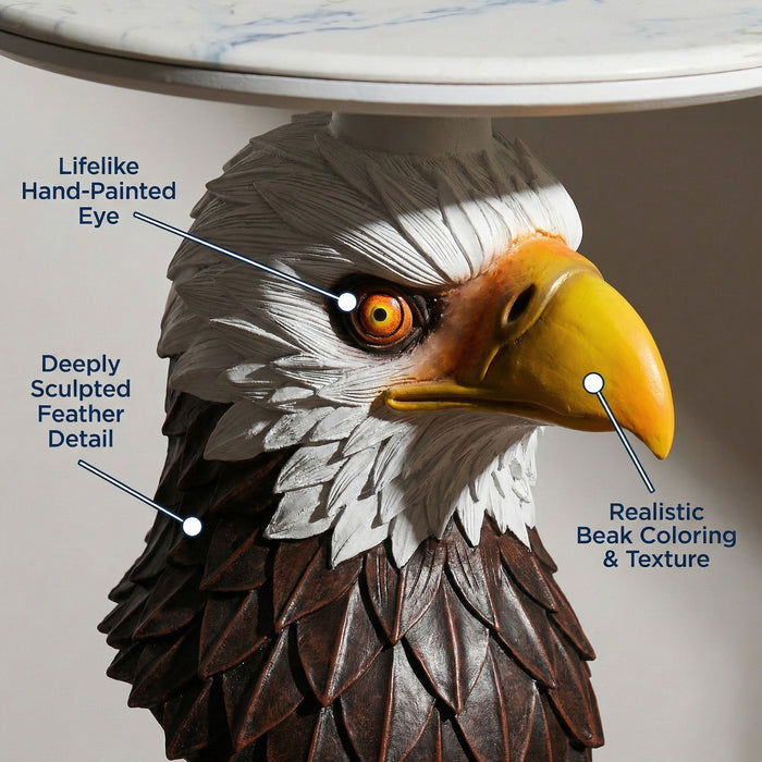 Eagle Head Accent Table, Animal Statue End Tables For Living Room - Brown / Antique White