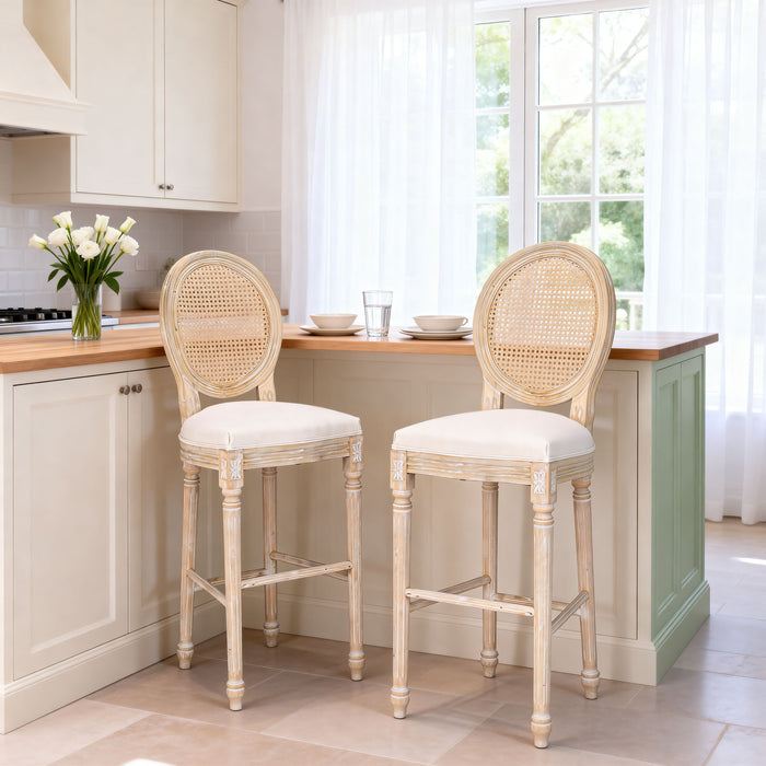 French Country Bar Chairs With Round Back (Set of 2)