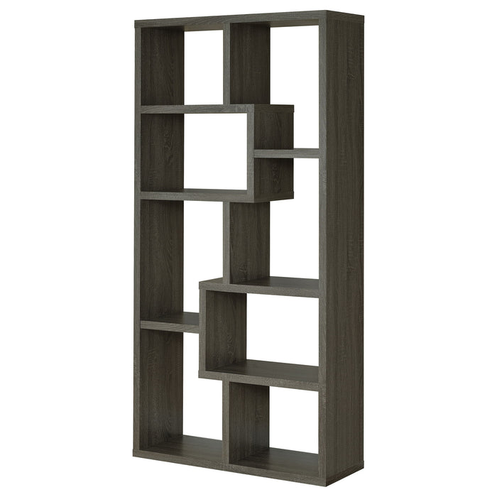 8 Shelf Bookcase With Geometric Design - Gray
