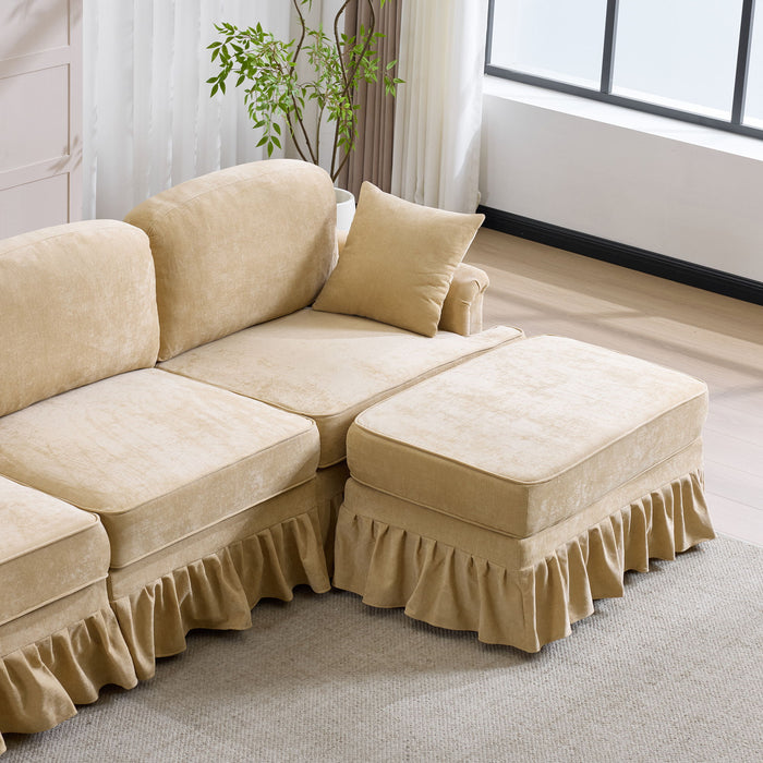 Cloud Sofa With Removable Ruffled Skirt With Ottoman And Flared Arms