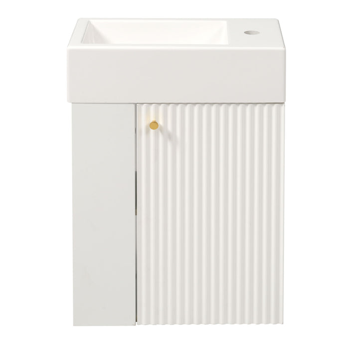 Floating Bathroom Vanity With Resin Basin, Left Side Storage - White